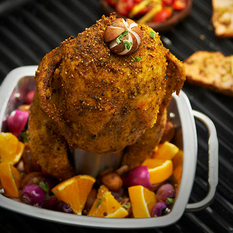 Broil King chicken roaster met pan inox.